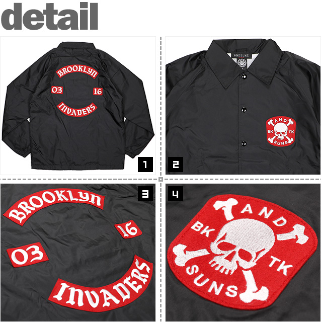 (アンドサンズ) ANDSUNS BKLYN INVADERS COACH (JACKET)(AS165101-BK×RE) ジャケット  コーチジャケット ナイロン 国内正規品