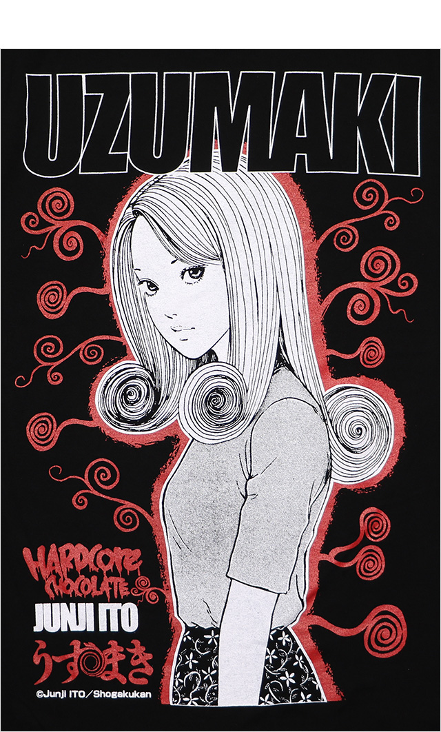 (ハードコアチョコレート) HARDCORE CHOCOLATE うずまき-UZUMAKI-巻髪  (関野ブラック)(SS:TEE)(T-1124-BK) Tシャツ 半袖 カットソー アニメ 漫画 マンガ 伊藤潤二 国内正規品