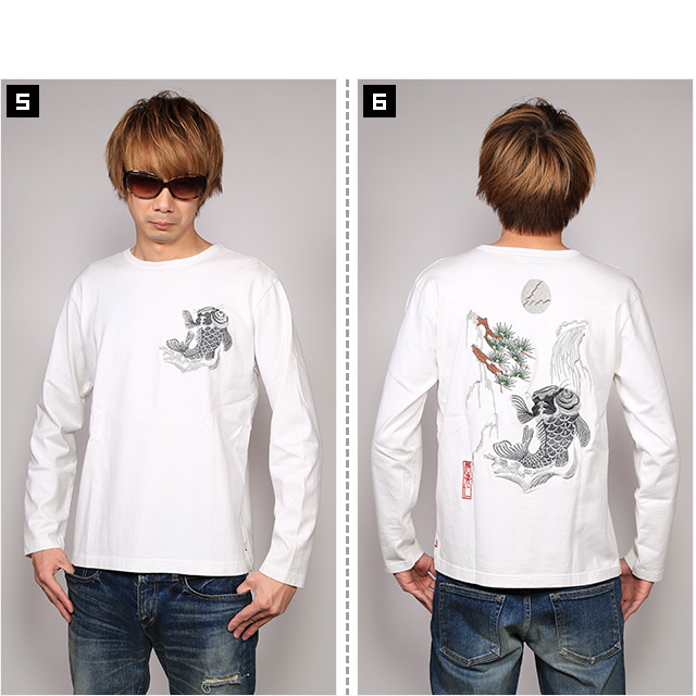 (イオラニ) 居楽仁 鯉の滝登り柄スカロンT (LS:TEE)(153803-WH) ロンT 長袖 Tシャツ カットソー 国内正規品